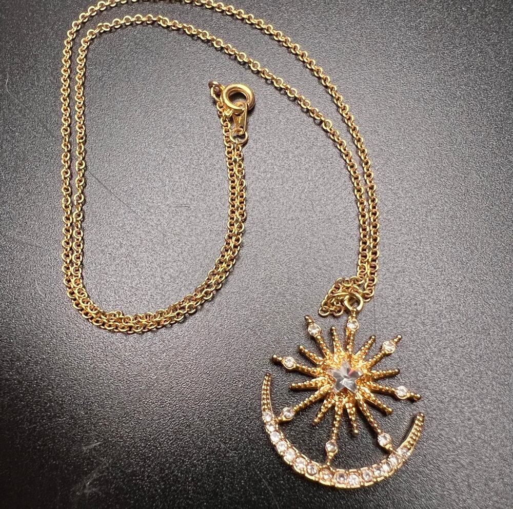 Celestial crescent moon star necklace gold tone mystical fairy whimsigoth witchy